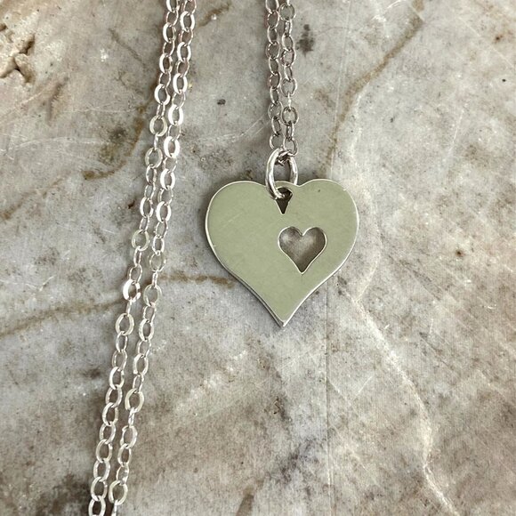 Sterling Silver 925 EFY Dainty Double Heart Pendant Necklace 18" Cable Chain - Picture 1 of 16